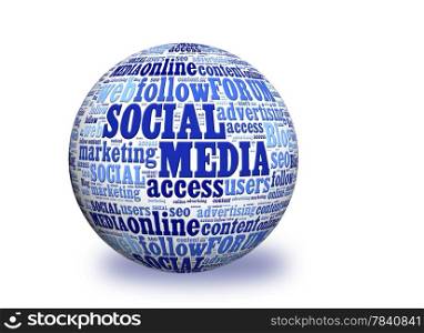 Social Media in a word cloud designed in a 3D sphere with shadow