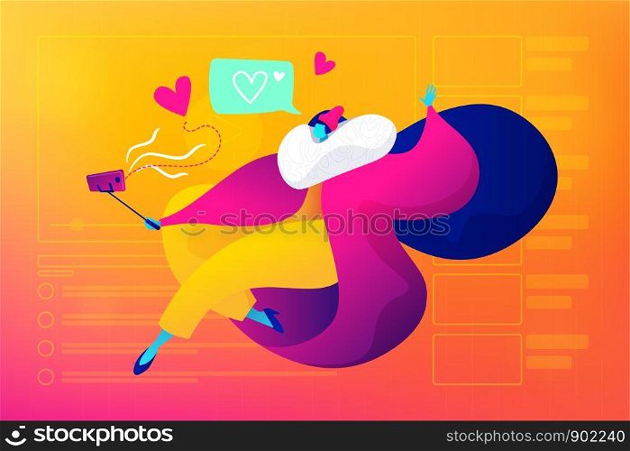 Social media marketing, social networking, internet marketing, vlog concept. Vector isolated concept illustration. Small heads and huge legs people. Hero image for website.. Social media marketing concept vector illustration.