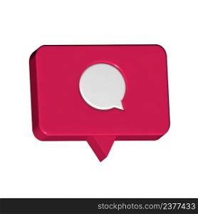 Social media notification icon. Comment icon on a red background. 3d design.. Social media comment notification icon. 3d design.