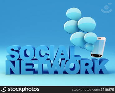 Social network concept. Smartphone with speech bubbles. 3D Render