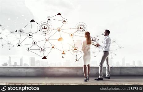 Social networking technologies. Businesspeople and social net connection 3D illustration