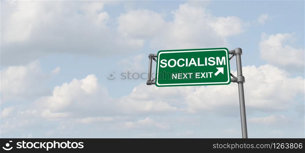 Socialism and socialist government as a liberal policy agenda political system and political economic leftist or left leaning idea concept as a 3D illustration.