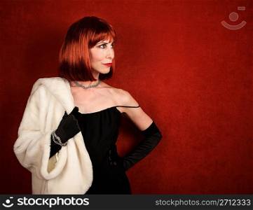 Socialite with brassy red hair
