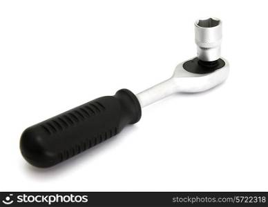 Socket spanner with a black hand on a white background