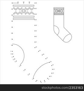 Socks Icon Dot To Dot, Soft Material Cloth Worn On The Feet Vector Art Illustration