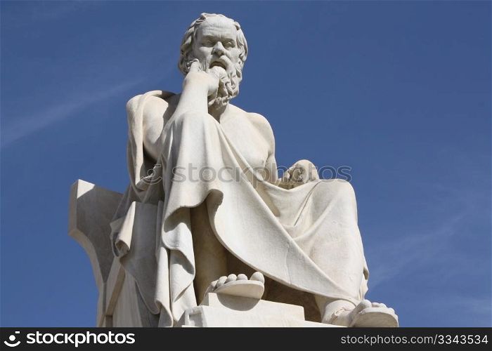 Socrates in Athens. Neoclassical statue of this ancient Greek philosopher in front of the National Academy of Athens, Greece.