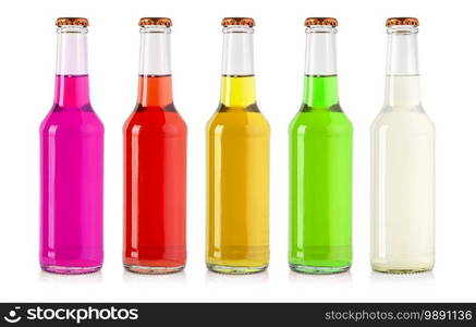  soda bottles non-alcoholic drink isolated on white with 