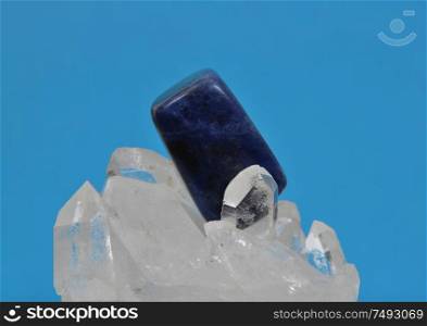 Sodalite on rock crystal