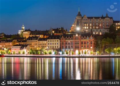 Sodermalm waterfront in the Old Town at night in Stockholm , capital of Sweden. Sodermalm in Stockholm, Sweden