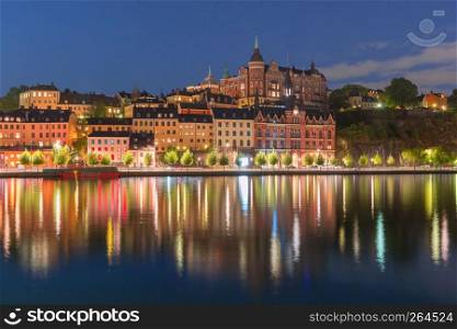 Sodermalm waterfront in the Old Town at night in Stockholm , capital of Sweden. Sodermalm in Stockholm, Sweden