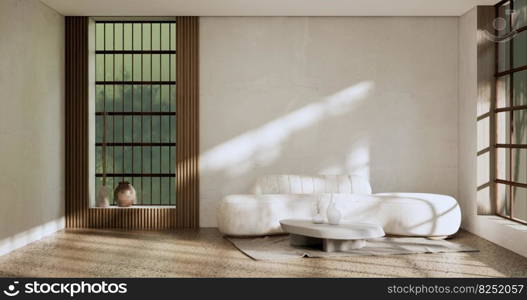 sofa and decoration japanese on Modern room interior wabisabi style.3D rendering