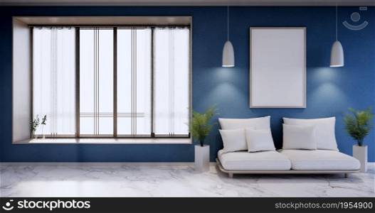 Sofa furniture and mockup modern blue room design minimal.3D rendering