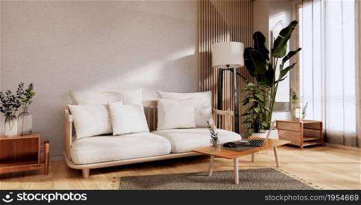 Sofa furniture and modern room design minimal.3D rendering