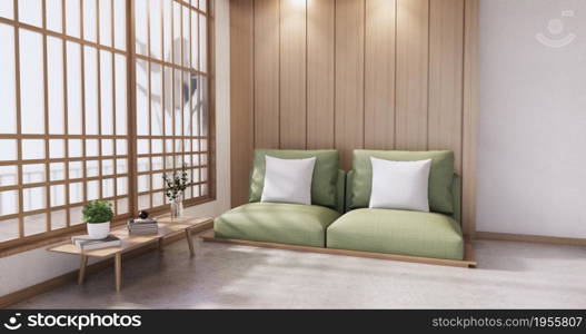 Sofa furniture on mockup wooden room design minimal.3D rendering