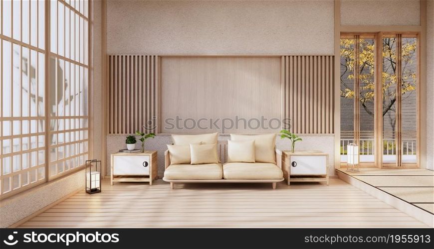 Sofa on room japan tropical desing .3D rendering
