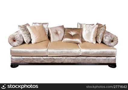 Sofa with pillows isolated on white