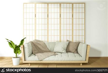 Sofa wooden japan design, on room japan wooden floor .3D rendering