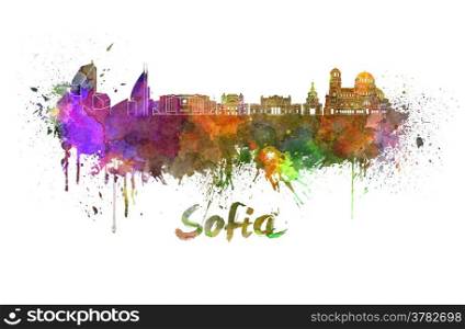 Sofia skyline in watercolor splatters with clipping path. Sofia skyline in watercolor