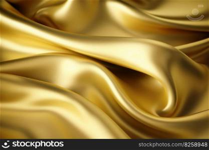Soft and waving background made of golden silk cloth created with generative AI technology