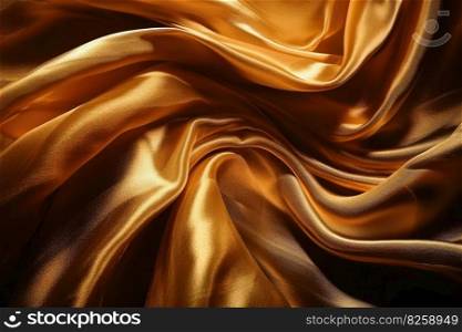 Soft and waving background made of golden silk cloth created with generative AI technology