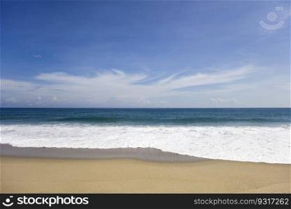 Soft beautiful Caribbean sea wave on sandy beach in Tayrona, Colombia