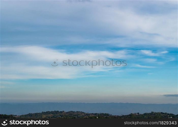 Soft blue sky above the hills. Beautiful scenic view nature landscape.