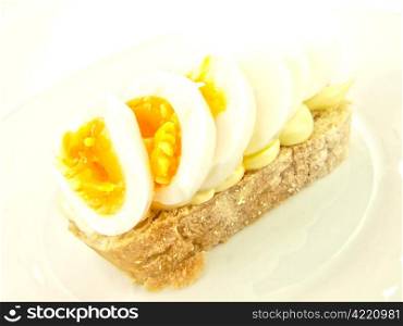 Soft boiled egg. Soft boiled egg sandwich, ciabatta and mayonnaise