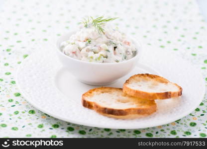 Soft cheese spread with salmon and green onions, selective focus