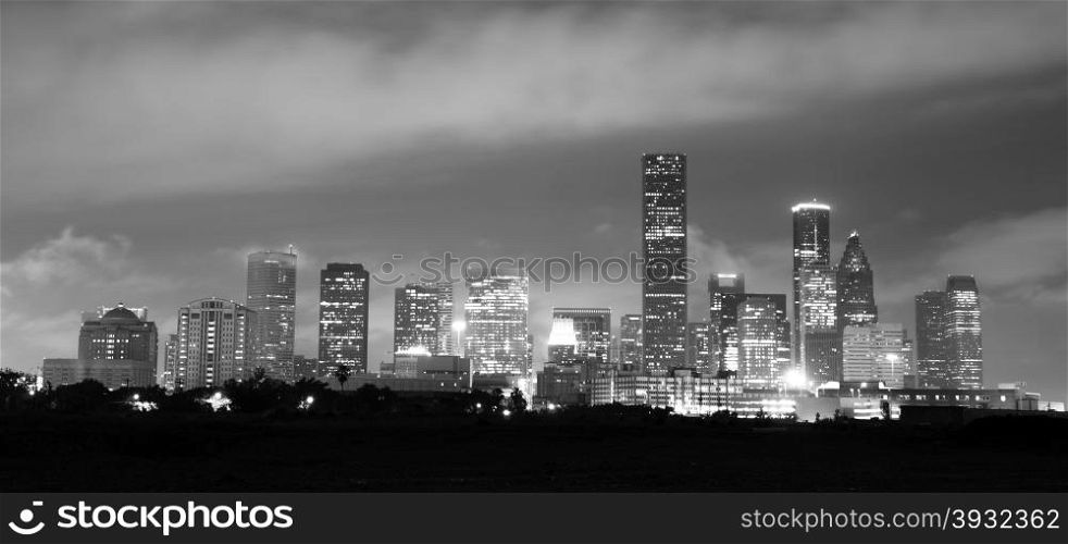 Soft clouds over perfect Houston downtown city skyline