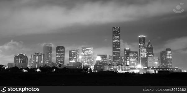 Soft clouds over perfect Houston downtown city skyline