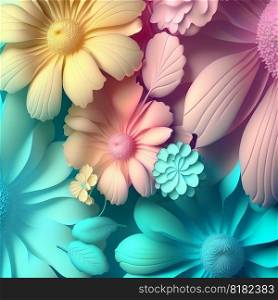 Soft floral design flowers in pastel tones for background,Copy space for text, 3d design, modern colorful style beautiful flowers generated AI. Soft floral design flowers in pastel tones for background,Copy space for text, 3d design, modern colorful style beautiful flowers