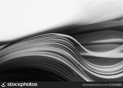 Soft focus blur Abstract Black and white wave curl strip paper horizontal background.