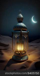 Soft Glow of Eid, Serene Background with Crescent Moon and Light Lanterns.