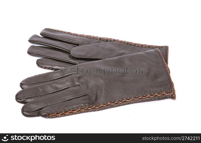 soft leather brown gloves isolated on white