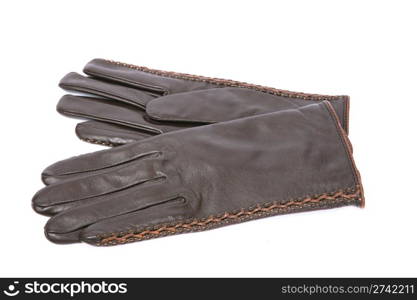 soft leather brown gloves isolated on white