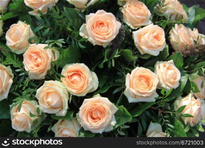Soft orange roses in a floral arrangement