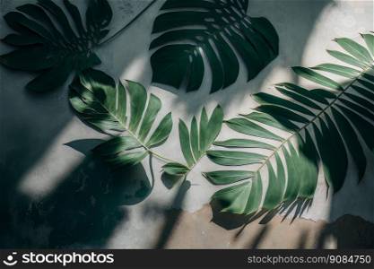 Soft shadows of tropical palm leaves. Illustration Generative AI 