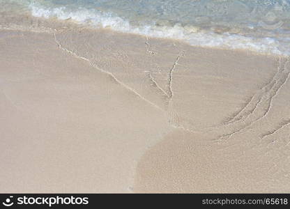 Soft Wave Of Blue Ocean On Sandy Beach. Background. Selective focus.. The Soft Wave Of Blue Ocean On Sandy Beach. Background. Selective focus.