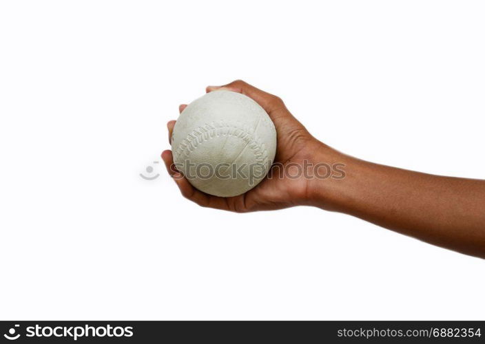 softballl in hand on white background