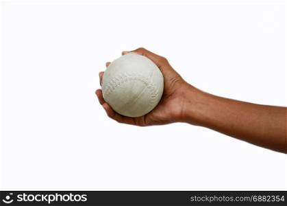 softballl in hand on white background