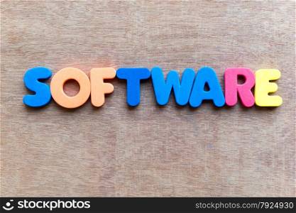 software colorful word in the wooden background