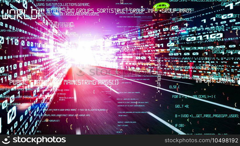 Software development, application programming code and tacit computer coding . Concept of smart digital transformation and technology disruption that changes global trends in new information era .. Software development, application programming code and tacit computer coding