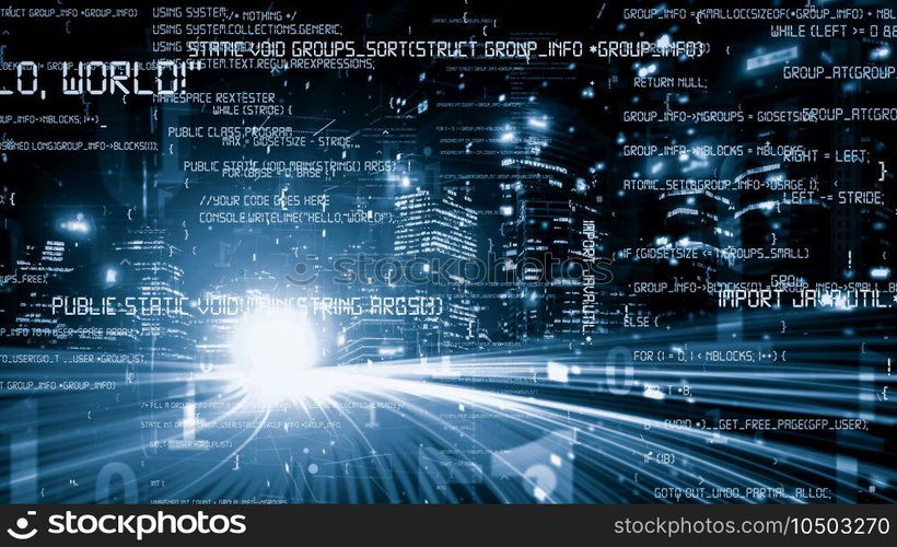 Software development, application programming code and tacit computer coding . Concept of smart digital transformation and technology disruption that changes global trends in new information era .. Software development, application programming code and tacit computer coding