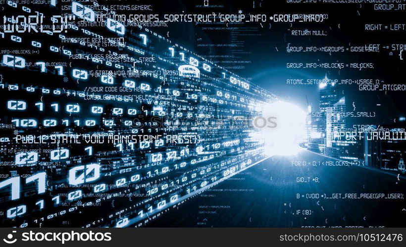 Software development, application programming code and tacit computer coding . Concept of smart digital transformation and technology disruption that changes global trends in new information era .. Software development, application programming code and tacit computer coding