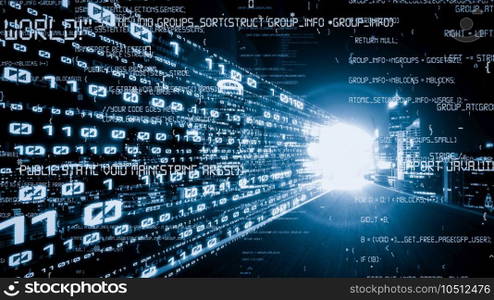 Software development, application programming code and tacit computer coding . Concept of smart digital transformation and technology disruption that changes global trends in new information era .. Software development, application programming code and tacit computer coding