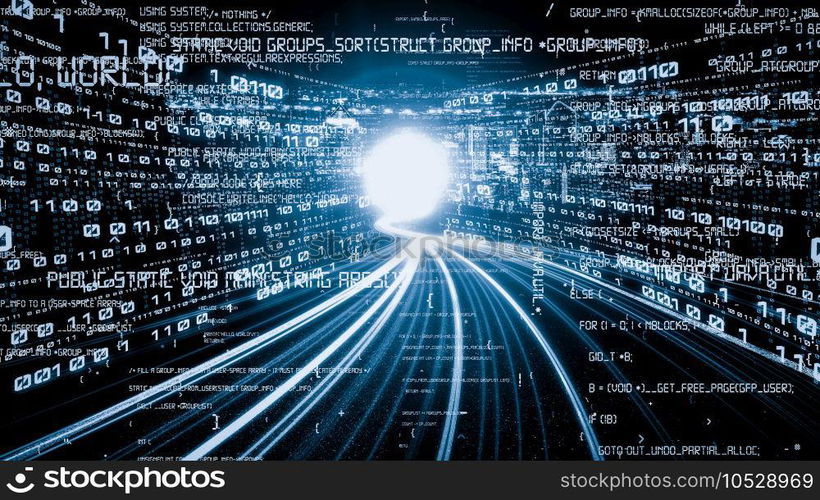 Software development, application programming code and tacit computer coding . Concept of smart digital transformation and technology disruption that changes global trends in new information era .. Software development, application programming code and tacit computer coding