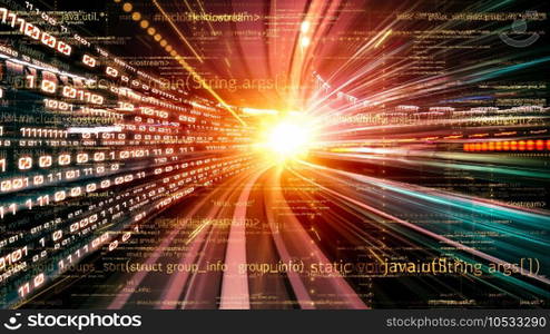 Software development, application programming code and tacit computer coding . Concept of smart digital transformation and technology disruption that changes global trends in new information era .. Software development, application programming code and tacit computer coding