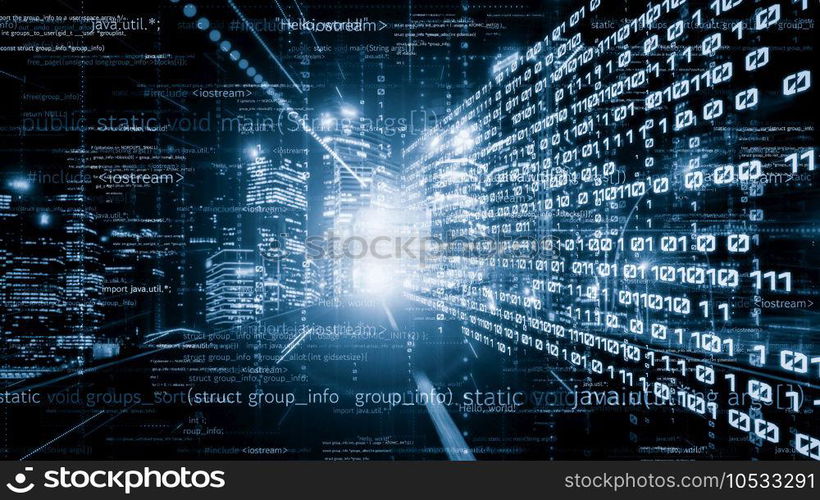 Software development, application programming code and tacit computer coding . Concept of smart digital transformation and technology disruption that changes global trends in new information era .. Software development, application programming code and tacit computer coding