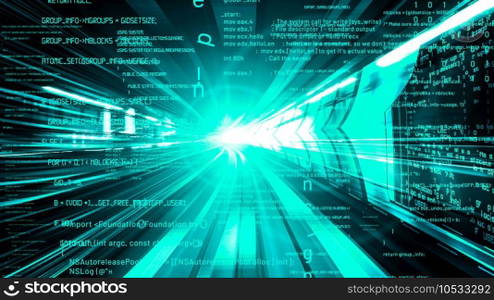Software development, application programming code and tacit computer coding . Concept of smart digital transformation and technology disruption that changes global trends in new information era .. Software development, application programming code and tacit computer coding
