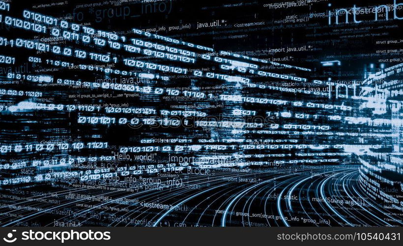 Software development, application programming code and tacit computer coding . Concept of smart digital transformation and technology disruption that changes global trends in new information era .. Software development, application programming code and tacit computer coding